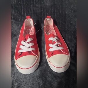 Ladies Sneakers, they look red but they are more an orangey red. Size 9, new